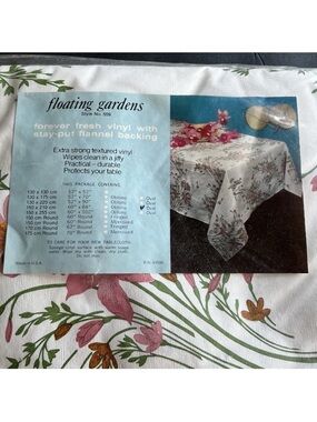 Floating Gardens Vinyl Flannel Tablecloth Vintage 60” x 84” Lily Floral New Open